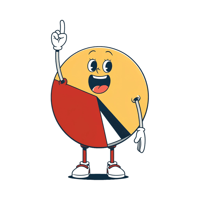 Pie chart mascot pointing up